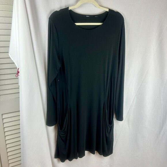 Betabrand Travel‎ Dress Women Medium Black Modal Silk Knit Long Sleeves Knee - Picture 5 of 10